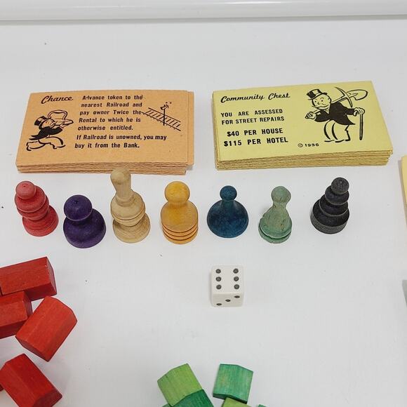 Monopoly 1954 Antique Vintage Red NO BOARD **IOB** - Picture 6 of 14